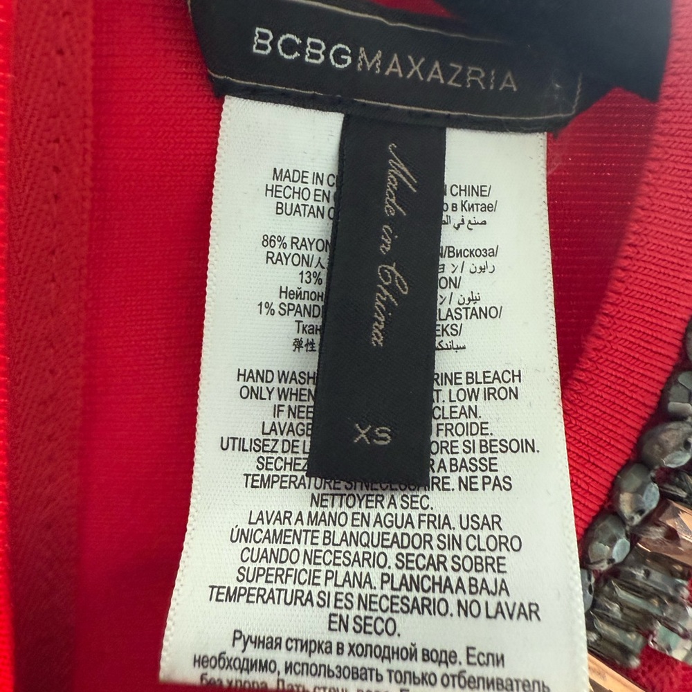 BCBGMaxAzria Red Bodycon Dress with Embellished Crew Neck - Picture 5 of 6